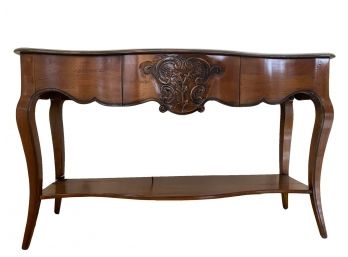 Exquisite De Bournay Wood Serpentine Sideboard With Floral Relief And Single Sliding Drawer Made In France