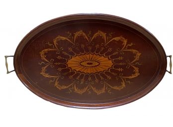 Antique Italian Ornate Marquetry Inlay Tray With Ribbon Rosette Design