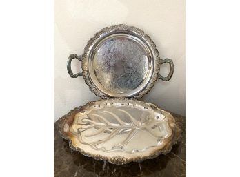 Beautiful Pair Of Ornately Decorated Silver Serving Pieces Including Wallace Rose Point Turkey Tray
