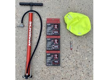Collection Of Bicycle Accessories Including Tire Gauge And Blackburn Rear Lights
