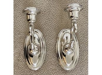 Pair Of Silver Brass Wall Sconces