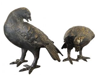 Gorgeous & Heavy Fengshui Bronzed Cast Iron Good Luck Pigeons