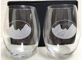 Commemorative Boulder Walters & Hogsett Jewelers Etched Mountain Wine Glasses