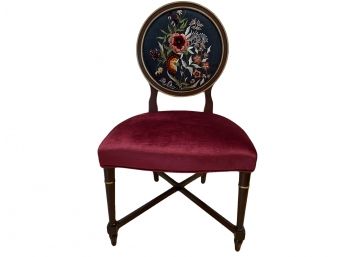 Stunning Fauteuil Ornately Embroidered Velvet And Polka Dot Chair