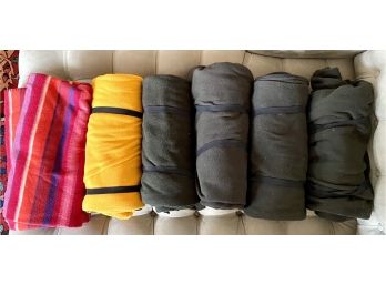 Big Collection Of Fleece Blankets Including 5 LL Bean Travel Blankets