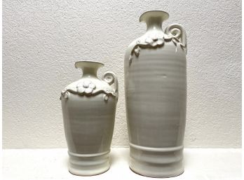 Pair Of Two Italian Clay Stoneware Pottery Vessels By Global Views