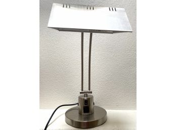Brushed Steel Library Lamp With Adjustable Shade And Charger Base