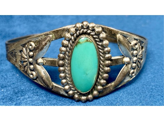 Sterling Cuff With Turquoise Colored Stone
