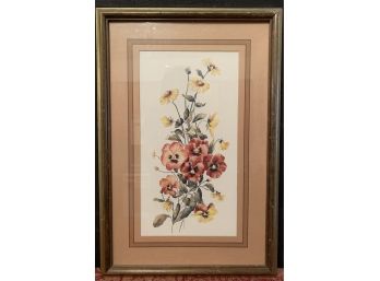 Floral Print In Gold Toned Frame Unmarked