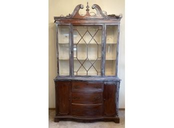 Vintage Solid Wood Glass-front Painted China Cabinet With Dovetail Drawers