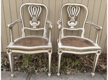 Four Harp Back Wicker Seat Chairs (For Repair)