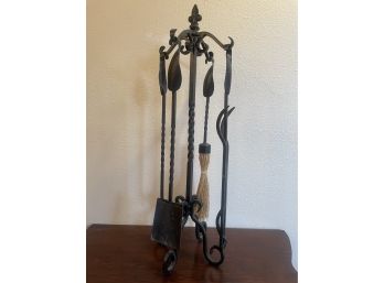 Twisted Wrought Iron Four-piece Fireplace Set