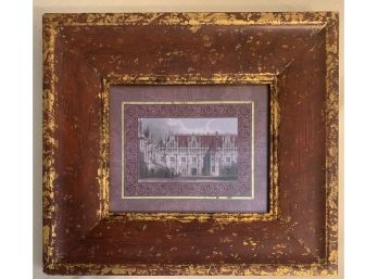 Beautiful Print Of A Victorian Mansion In Burgundy & Gold Frame