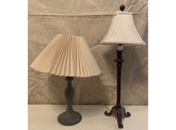 2 Decorative Table Lamps One Metal One Wood