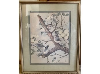 Framed Birds On Branch Print Signed Basil Ede
