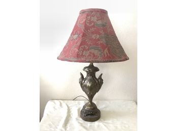 Brass Figure Head Lamp With Red Lamp Shade Missing Finial