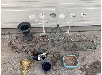 Fun Assortment Of Pots, Wire Baskets Wall Hangings And Garden Tools