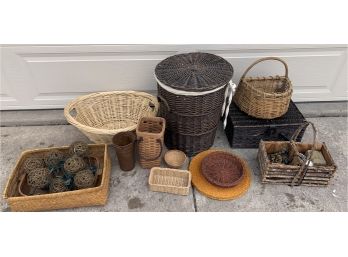 Wicker Baskets Including A Clothes Hamper With Lid