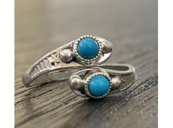 Silver Tone Ring With Faux Turquoise Stones Size 6