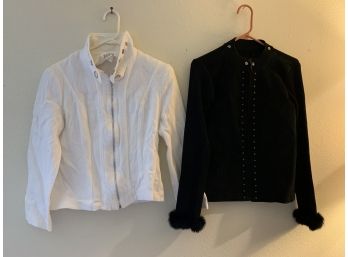 Women's Rafia Size 12 Cotton Zip Up & Suede Front Cotton Jacket With Fur Cuffs