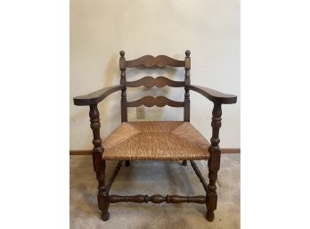 Vintage Solid Wood & Wicker Lounge Chair