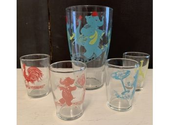 Animal Themed Large Glass & 4 Small Matching Tumblers