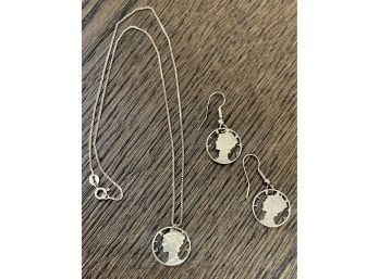 1941 Carved Dime Necklace And Earrings
