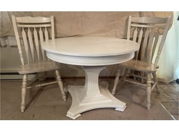 Solid Wood White Round Dining Room Table With Two Chairs & No Leaf