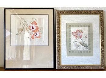 Two Floral Prints In Frames One With Text