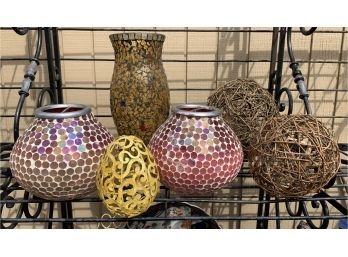 Lovely Mosaic Outdoor Candle Holders And Wicker Balls