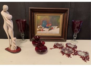 Original Oil On Canvas Signed M. Janes & Family Statue & Candle Toppers & MORE
