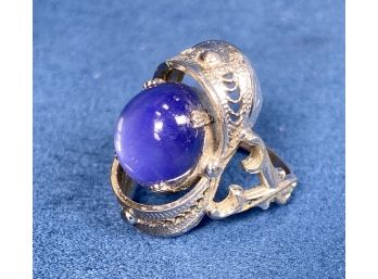 Sterling Silver (Unmarked) Ring With Purple Glass Center
