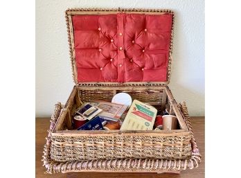 Delightful Wicker Basket Filled With Misc. Sewing Items