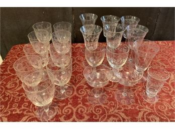 21 Total Clear Glass Wine, Champagne, And Cordial Glasses Of Various Makes And Styles