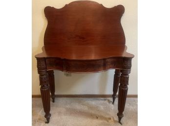 Antique Sheraton Style Solid Wood Curved Game Table With Swing Out Leg