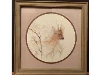 Endearing Deer Print  Sketch In Frame Unmarked