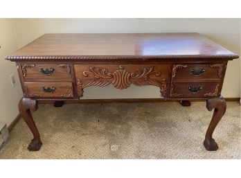 Ornately Carved Vintage Solid Wood 4 Drawer Desk