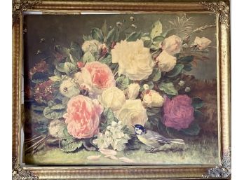 Large Floral Print In Ornate Vintage Frame