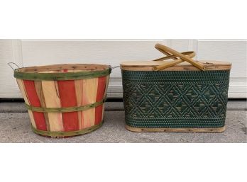2 Cheery Baskets Including An Apple And Picnic Basket