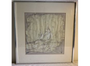 Signed Hand Painted Fabric In Frame