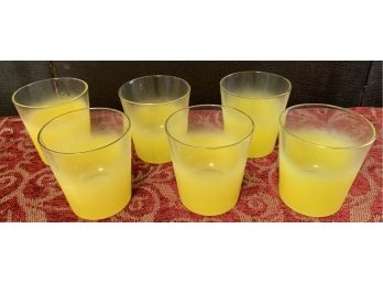 6 Vintage Delightful Yellow Frosted Gold Rimmed Drinking Glasses