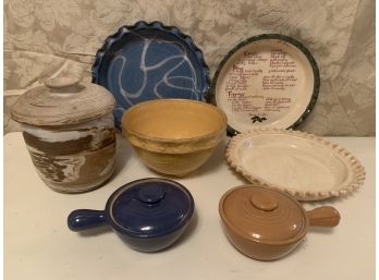 3 Glazed Clay Pie Dishes & Other Pottery Pieces By Earthstone And More