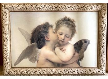 Large Kissing Cherubs Portrait In Ornate Frame