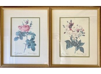 2 Delightful Rose Prints In Gold Toned Frames