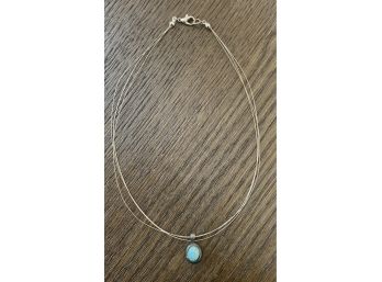 Sterling Silver Turquoise Pendant With Chicken Wire Necklace