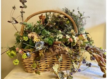 Giant Collection Of Faux Flowers And Large Basket