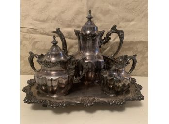 Plate Silver Tea Pot, Cream & Sugar, And Tray By Roger's Solver Co., Derby Silver Co. And More