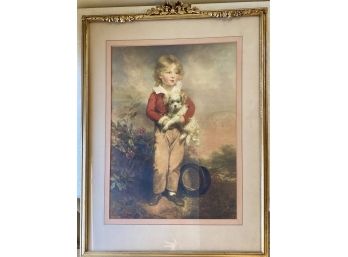 'Victorian Era Boy With Dog' Large Print In Gold Toned Frame