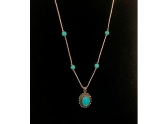 Liquid Silver Necklace With Turquoise Pendant Marked 925