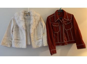 Women's Lee Red Studded Denim Jacket & Jo Rea Fur Lapel Jacket